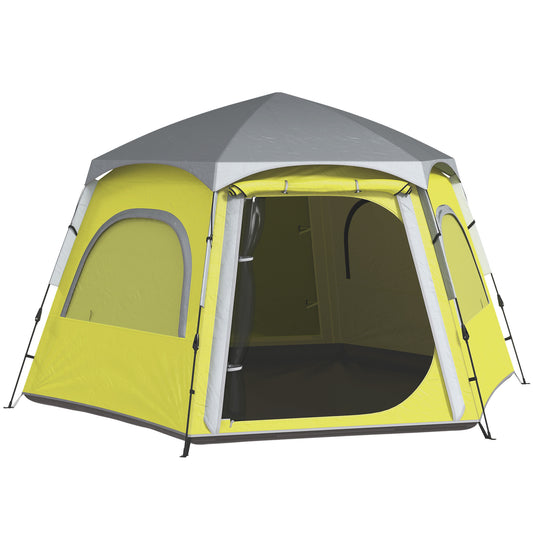 Outsunny Instant Camping Tent, 2/3/4 Person Easy Setup Dome Family Tent with Vestibule, Rainfly, 4 Mesh Windows & 2 Doors, Hexagonal Design, Waterproof & UV Protected