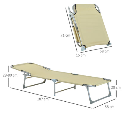 Outsunny Reclining Sun Lounger Chair Folding Camping Bed with 4-Position Adjustable Backrest, for Travel Indoor Outdoor Office Fishing