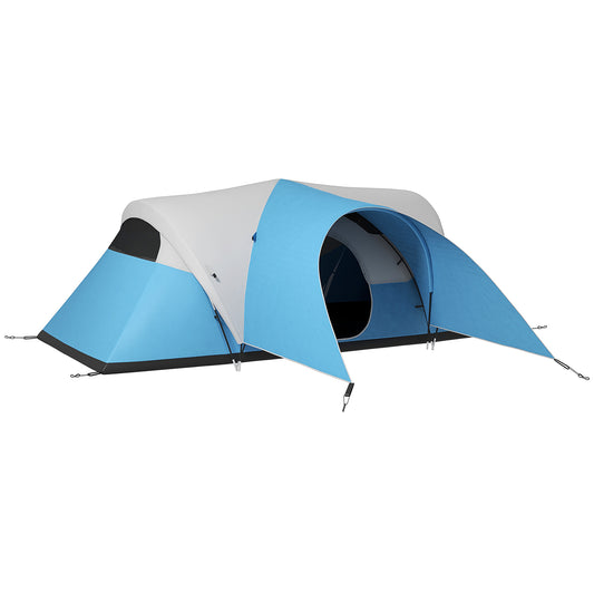 Outsunny 3000mm Waterproof Camping Tent for 5-6 Man, Family Tent with Porch and Sewn in Groundsheet, Portable with Bag