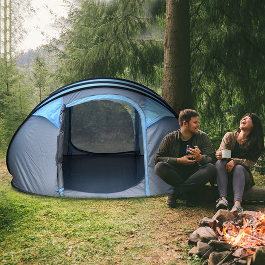 Outsunny 4-5 Person Pop-up Camping Tent Family Tent w/ 2 Mesh Windows & PVC Windows Portable Carry Bag for Outdoor Trip
