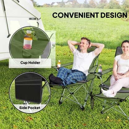 Outsunny Set of 2 Reclining Folding Camping Chair w/ Detachable Footrest, Storage Bag, Cup Holder & Headrest, Lightweight Portable Camp Chair for Beach, Picnic