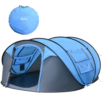 Outsunny 4-5 Person Pop-up Camping Tent Family Tent w/ 2 Mesh Windows & PVC Windows Portable Carry Bag for Outdoor Trip