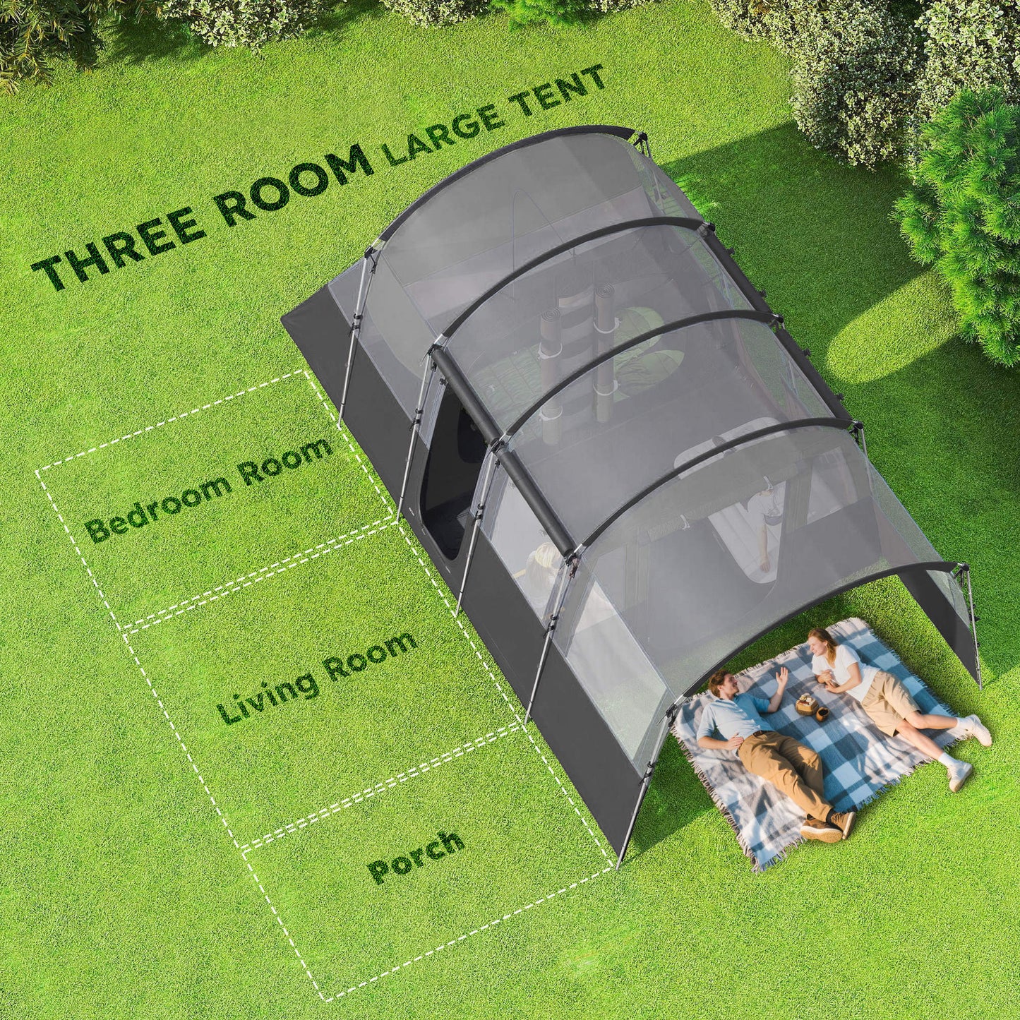 Outsunny 8-Person Camping Tent, Waterproof Family Tent, Tunnel Design, 4 Large Windows, Sleeping Cabins 3000mm Water Column