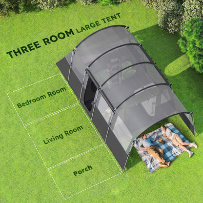 Outsunny 8-Person Camping Tent, Waterproof Family Tent, Tunnel Design, 4 Large Windows, Sleeping Cabins 3000mm Water Column