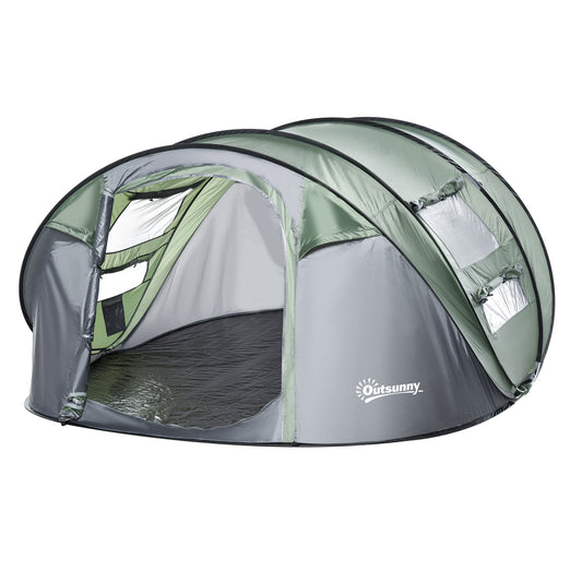 Outsunny 4-5 Person Pop-up Camping Tent Family Tent w/ 2 Mesh Windows & PVC Windows Portable Carry Bag for Outdoor Trip