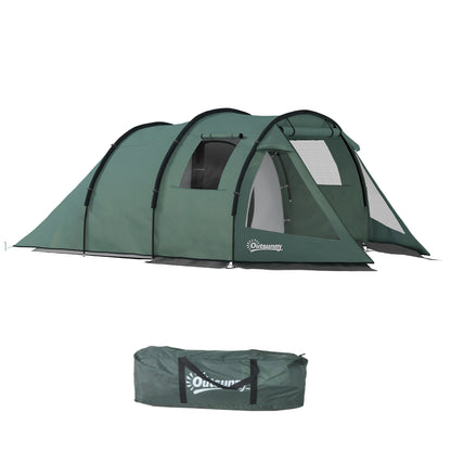 Outsunny Two Room Tunnel Tent Camping Tent for  3-4 Man with Windows, Covers, Carry Bag, for Fishing, Hiking, Sports