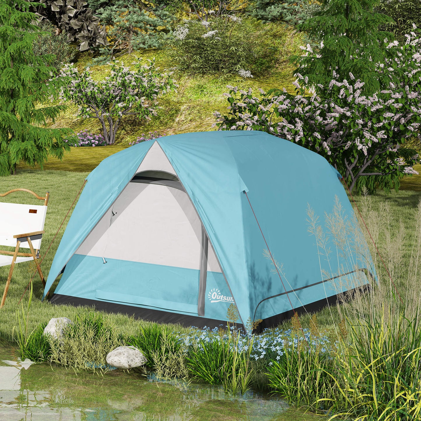 Outsunny 3-4 Person Camping Tent, Easy Set Up Waterproof Dome Tent with Sewn-in Groundsheet, Mesh Windows, Pocket and Hook for Camping, Hiking, Backpacking
