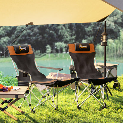 Outsunny Set of 2 Reclining Folding Camping Chair w/ Detachable Footrest, Storage Bag, Cup Holder & Headrest, Lightweight Portable Camp Chair for Beach, Picnic