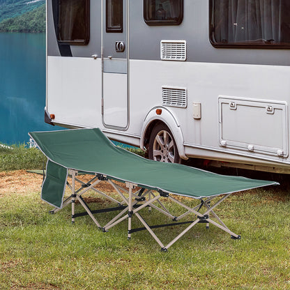 Outsunny Single Person Camping Bed Folding Cot Outdoor Patio Portable Military Sleeping Bed Travel Guest Leisure Fishing with Side Pocket and Carry Bag