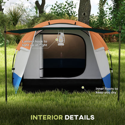 Outsunny Camping Tent, Large Tunnel Tent with Bedroom and Living Area, 2000mm Waterproof, Portable with Bag for 2-3 Man