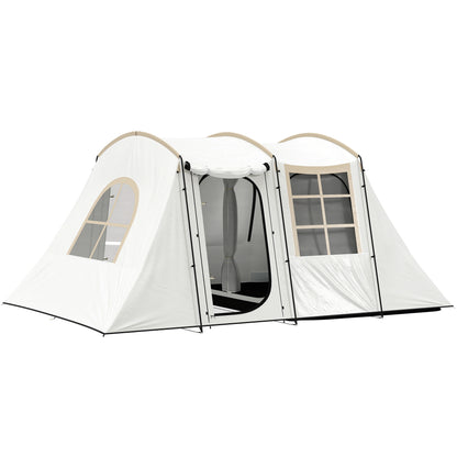 Outsunny 3-4 Man Tunnel Tent, Family Camping Tent with Porch, Bedroom and Living Area, Sewn in Groundsheet, 3000mm Waterproof, Portable with Bag for Hiking, Festival, Backpacking
