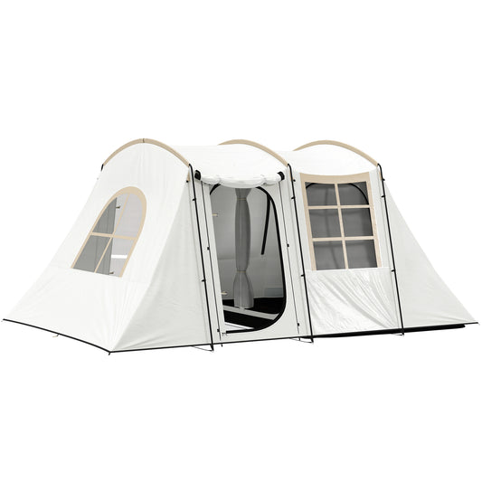 Outsunny 3-4 Man Tunnel Tent, Family Camping Tent with Porch, Bedroom and Living Area, Sewn in Groundsheet, 3000mm Waterproof, Portable with Bag for Hiking, Festival, Backpacking