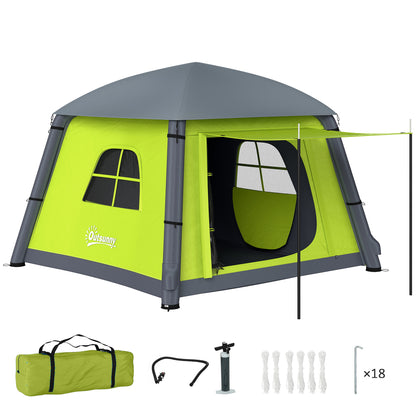 Outsunny Inflatable Camping Tent w/ Hand Pump, Easy Setup 1/2 Person Blow Up Tent Waterproof 190T Taffeta w/ Mesh Windows, Doors and Carry Bag