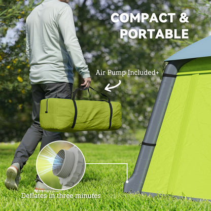Outsunny Inflatable Camping Tent w/ Hand Pump, Easy Setup 1/2 Person Blow Up Tent Waterproof 190T Taffeta w/ Mesh Windows, Doors and Carry Bag