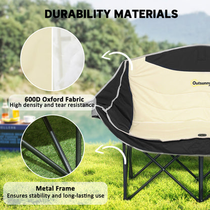 Outsunny Double Camping Chair for Adults, Oversized Heavy Duty Padded Folding Chair with Armrests, Cup Holders and Carry Bag for Outdoor Camping Hiking Picnic Fishing, 250kg Capacity