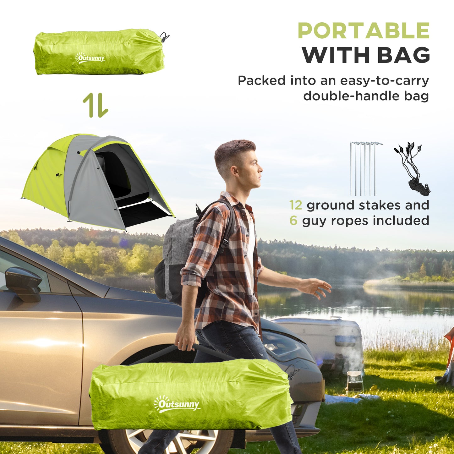 Outsunny Two-Man Dome Tent, with Front Porch and Accessories