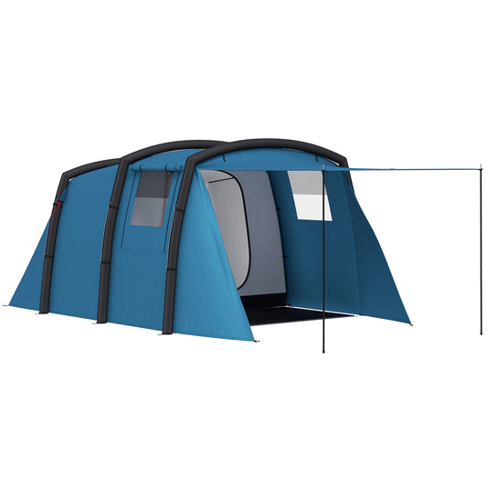 Outsunny Inflatable 3-4 Man Tunnel Tent w/ Air Pump, Living Area & Vestibule, Waterproof Family Camping Air Tent w/ Sewn In Groundsheet & Removable Footprint for Camping, Hiking