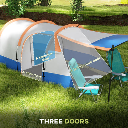 Outsunny Camping Tent, Large Tunnel Tent with Bedroom and Living Area, 2000mm Waterproof, Portable with Bag for 2-3 Man