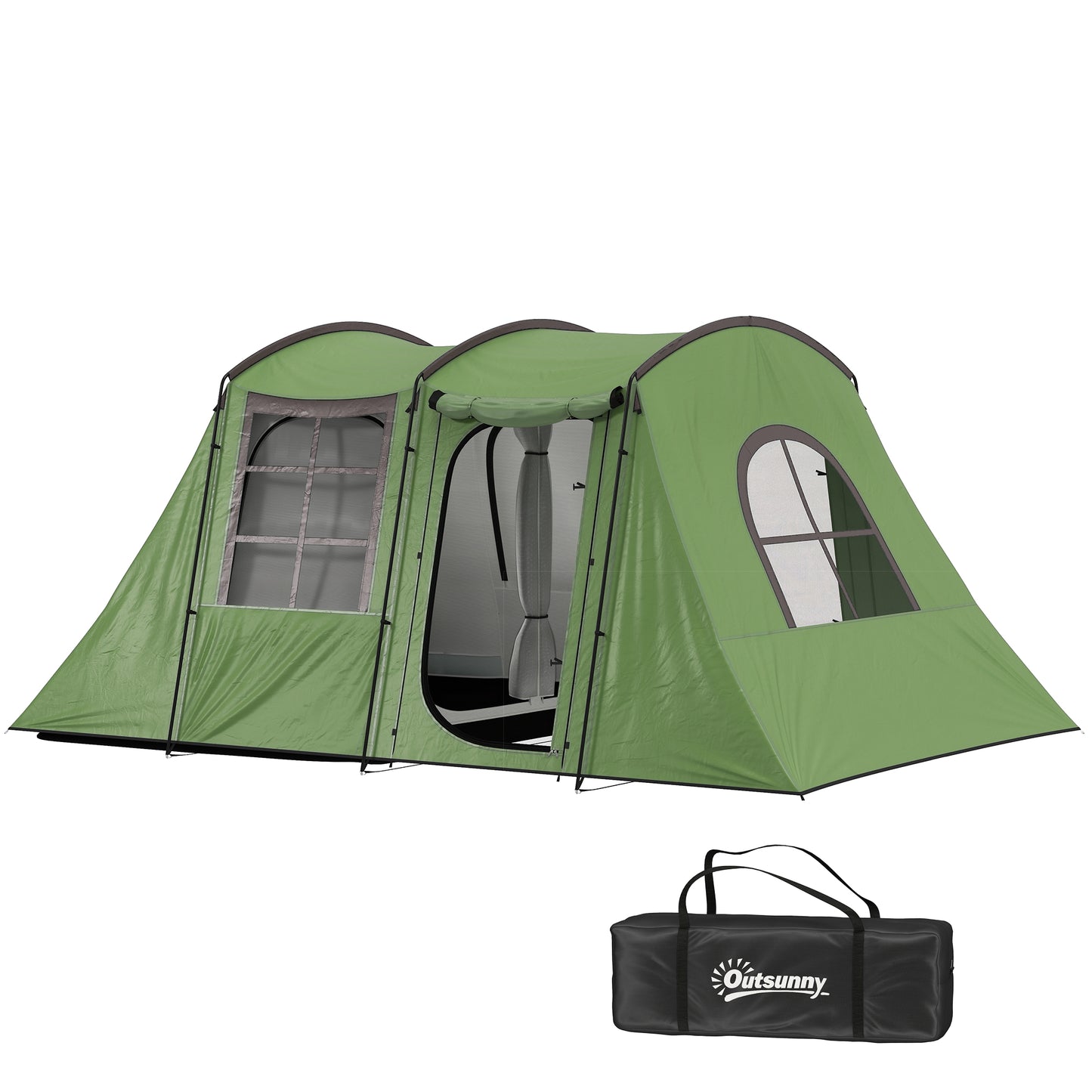 Outsunny 3-4 Man Tunnel Tent, Family Camping Tent with Porch, Bedroom and Living Area, Sewn in Groundsheet, 3000mm Waterproof, Portable with Bag for Hiking, Festival, Backpacking