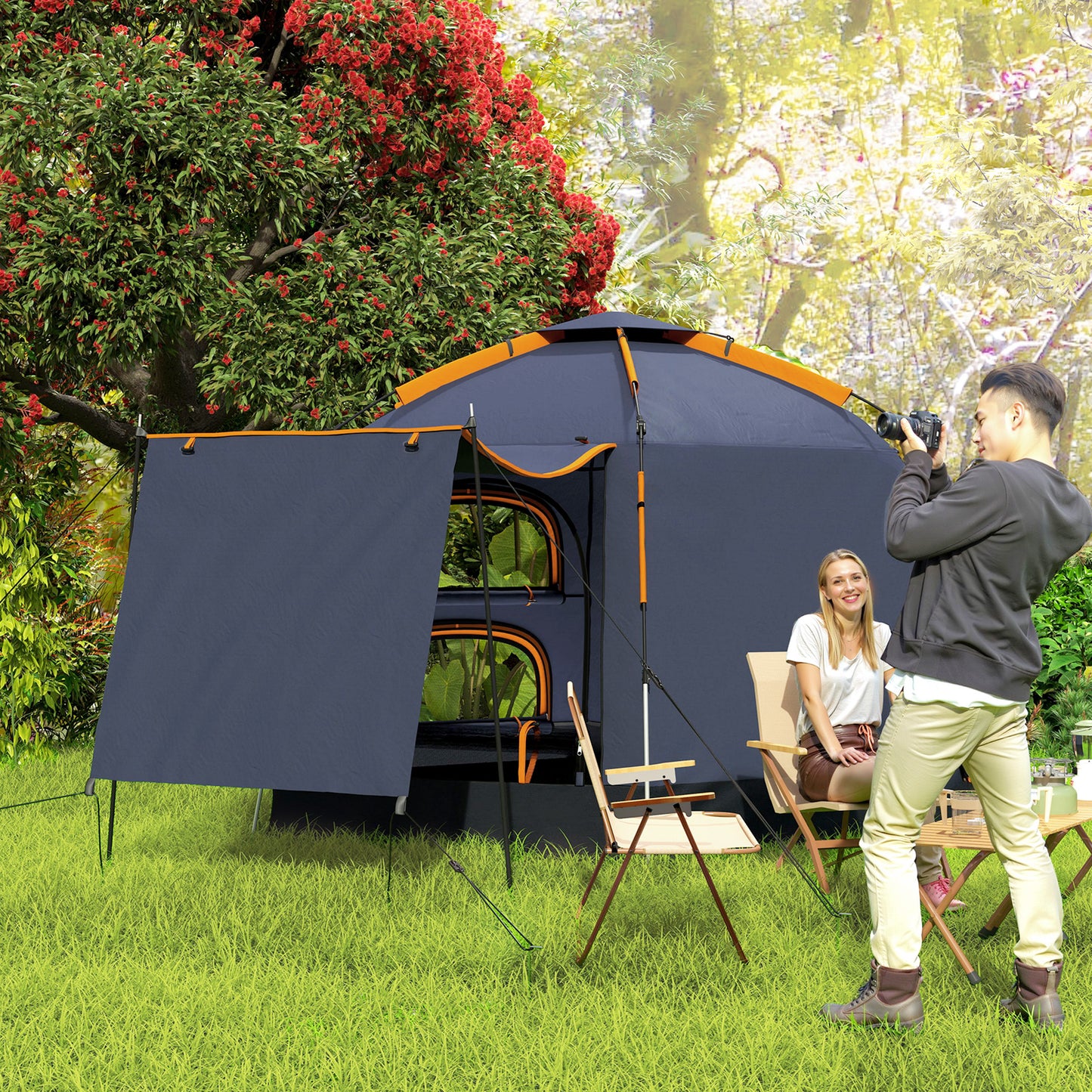 Outsunny Automatic Pop Up Camping Tent, Instant Setup 2-4 Man Tent with Mesh Windows, Waterproof & UV30+, Portable with Carry Bag for Fishing, Hiking, Backpacking