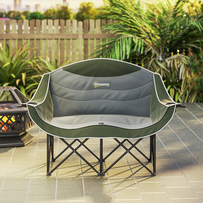 Outsunny Double Camping Chair for Adults, Oversized Heavy Duty Padded Folding Chair with Armrests, Cup Holders and Carry Bag for Outdoor Camping Hiking Picnic Fishing, 250kg Capacity