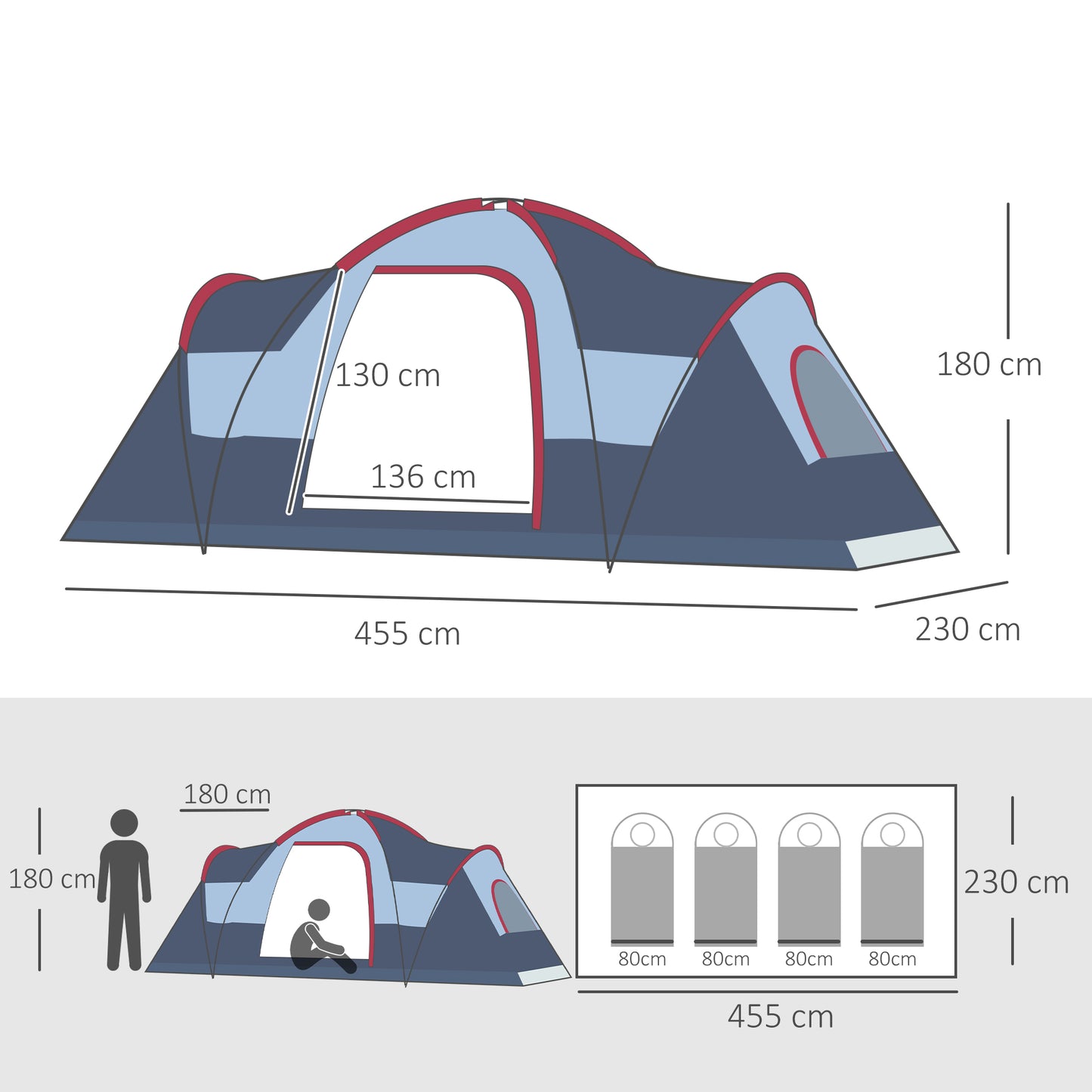 Outsunny Fibreglass & Steel Frame 5/6 Person Lightweight Camping Tent