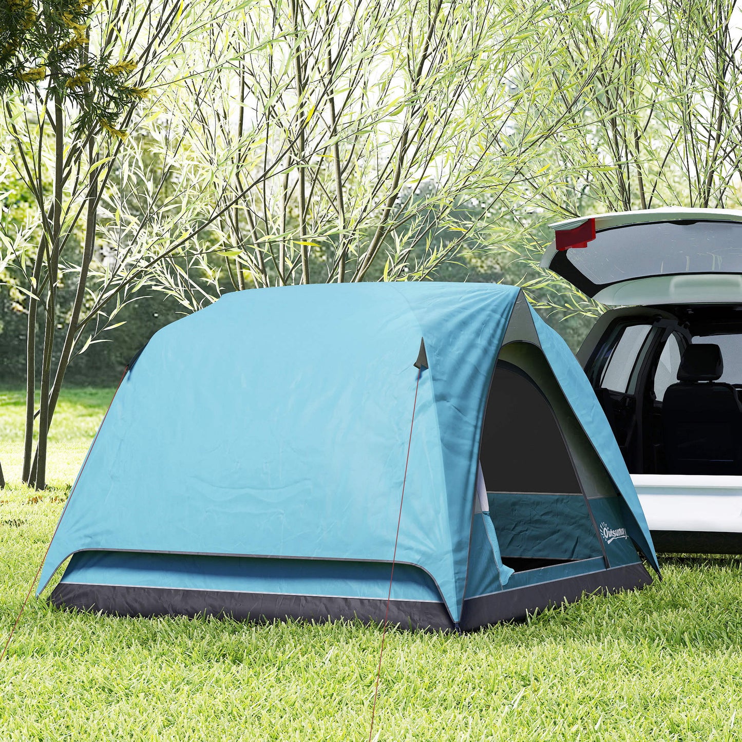 Outsunny 3-4 Person Camping Tent, Easy Set Up Waterproof Dome Tent with Sewn-in Groundsheet, Mesh Windows, Pocket and Hook for Camping, Hiking, Backpacking