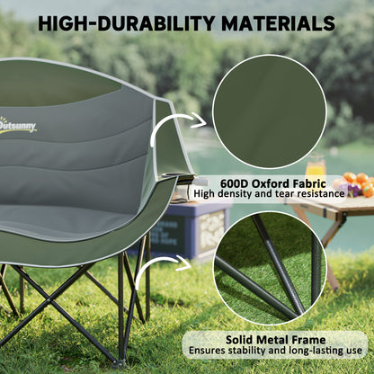 Outsunny Double Camping Chair for Adults, Oversized Heavy Duty Padded Folding Chair with Armrests, Cup Holders and Carry Bag for Outdoor Camping Hiking Picnic Fishing, 250kg Capacity