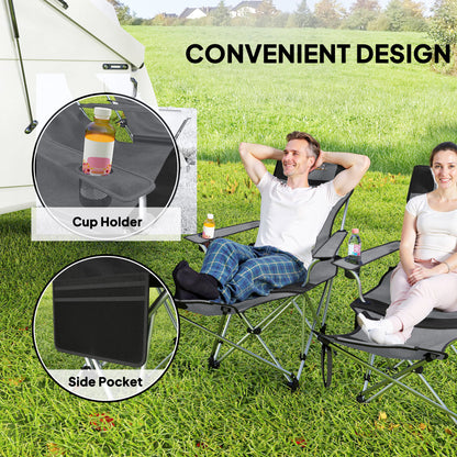 Outsunny Set of 2 Reclining Folding Camping Chair w/ Detachable Footrest, Storage Bag, Cup Holder & Headrest, Lightweight Portable Camp Chair for Beach, Picnic