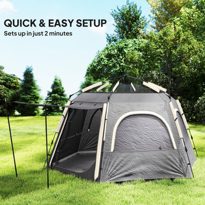 Outsunny Instant Camping Tent, 2/3/4 Person Easy Setup Dome Family Tent with Vestibule, Rainfly, 4 Mesh Windows & 2 Doors, Hexagonal Design, Waterproof & UV Protected