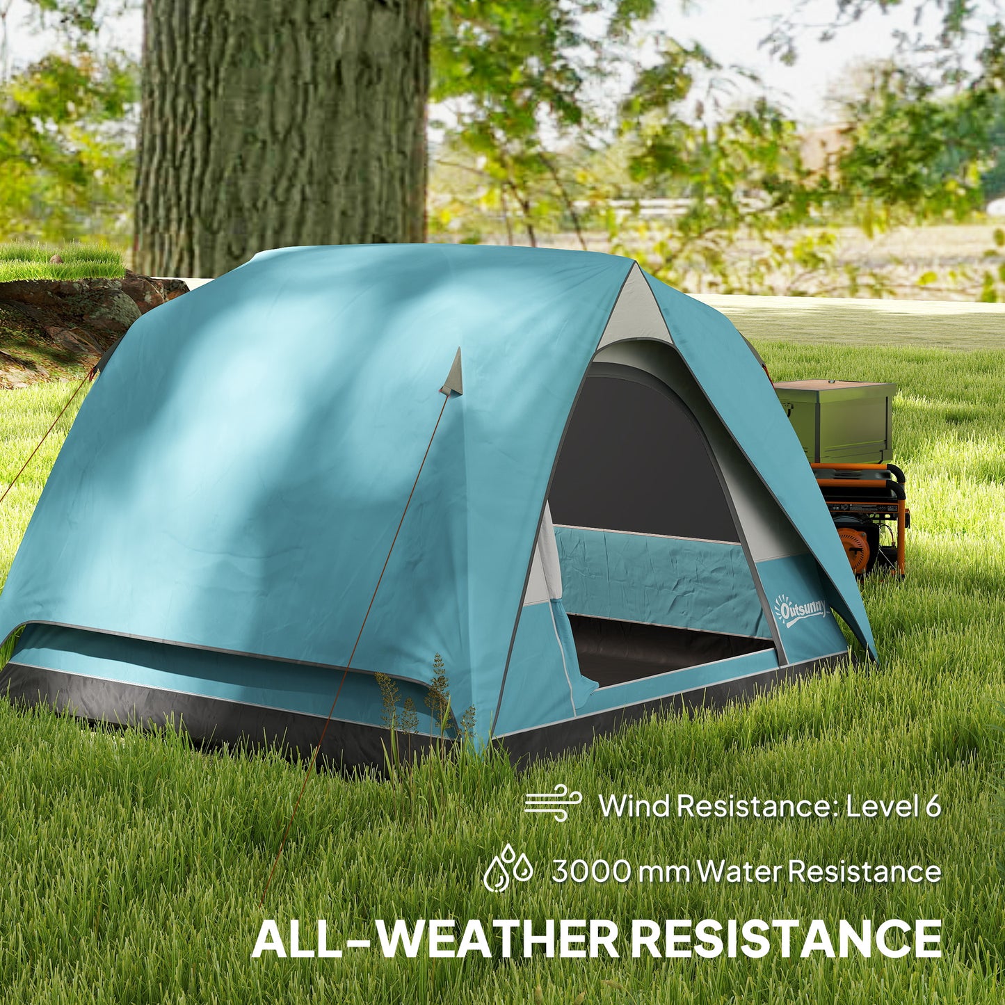 Outsunny 3-4 Person Camping Tent, Easy Set Up Waterproof Dome Tent with Sewn-in Groundsheet, Mesh Windows, Pocket and Hook for Camping, Hiking, Backpacking
