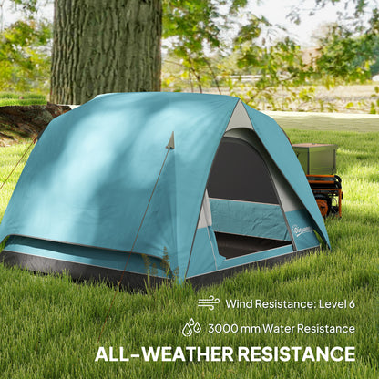 Outsunny 3-4 Person Camping Tent, Easy Set Up Waterproof Dome Tent with Sewn-in Groundsheet, Mesh Windows, Pocket and Hook for Camping, Hiking, Backpacking