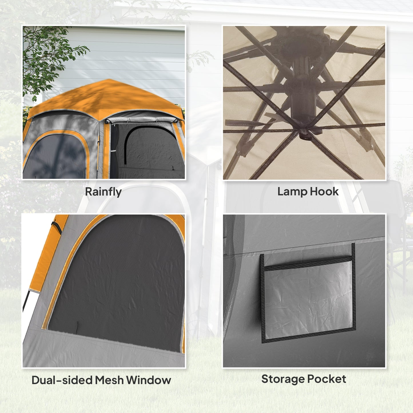 Outsunny Instant Camping Tent, 2/3/4 Person Easy Setup Dome Family Tent with Vestibule, Rainfly, 4 Mesh Windows & 2 Doors, Hexagonal Design, Waterproof & UV Protected