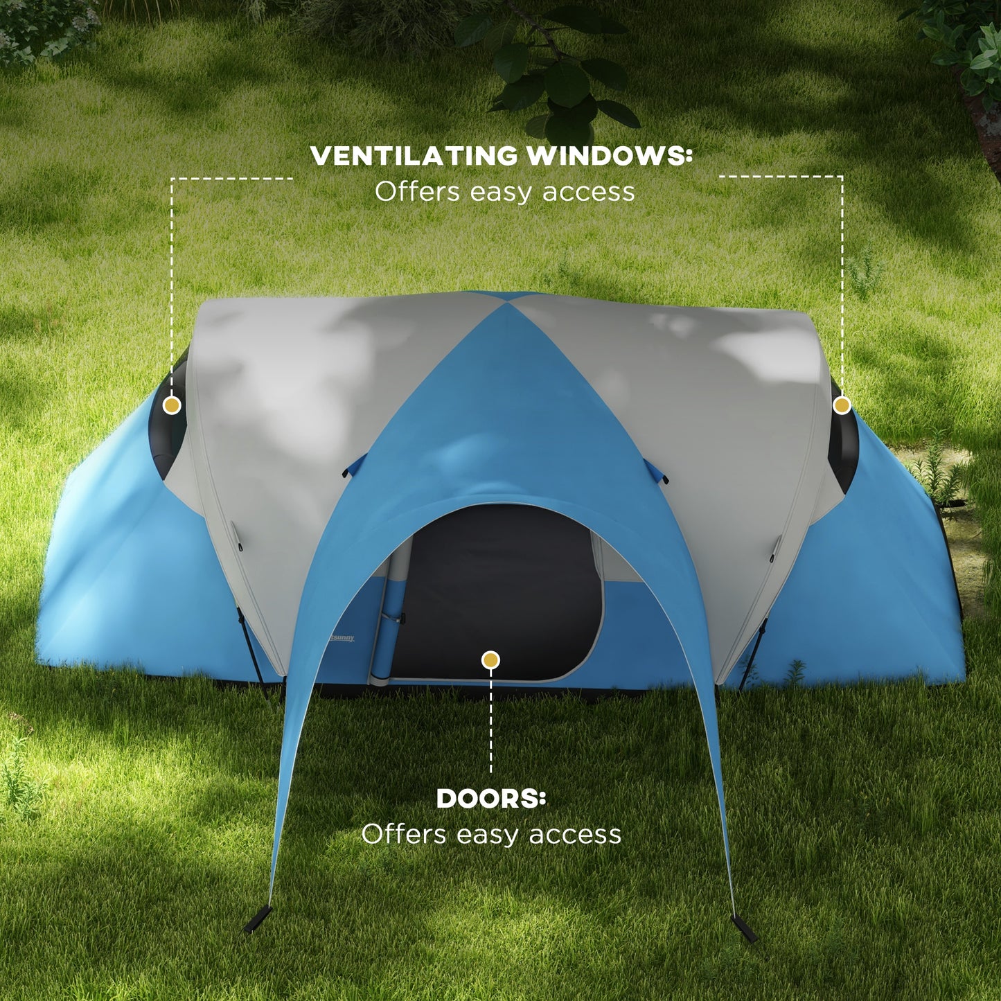 Outsunny 3000mm Waterproof Camping Tent for 5-6 Man, Family Tent with Porch and Sewn in Groundsheet, Portable with Bag