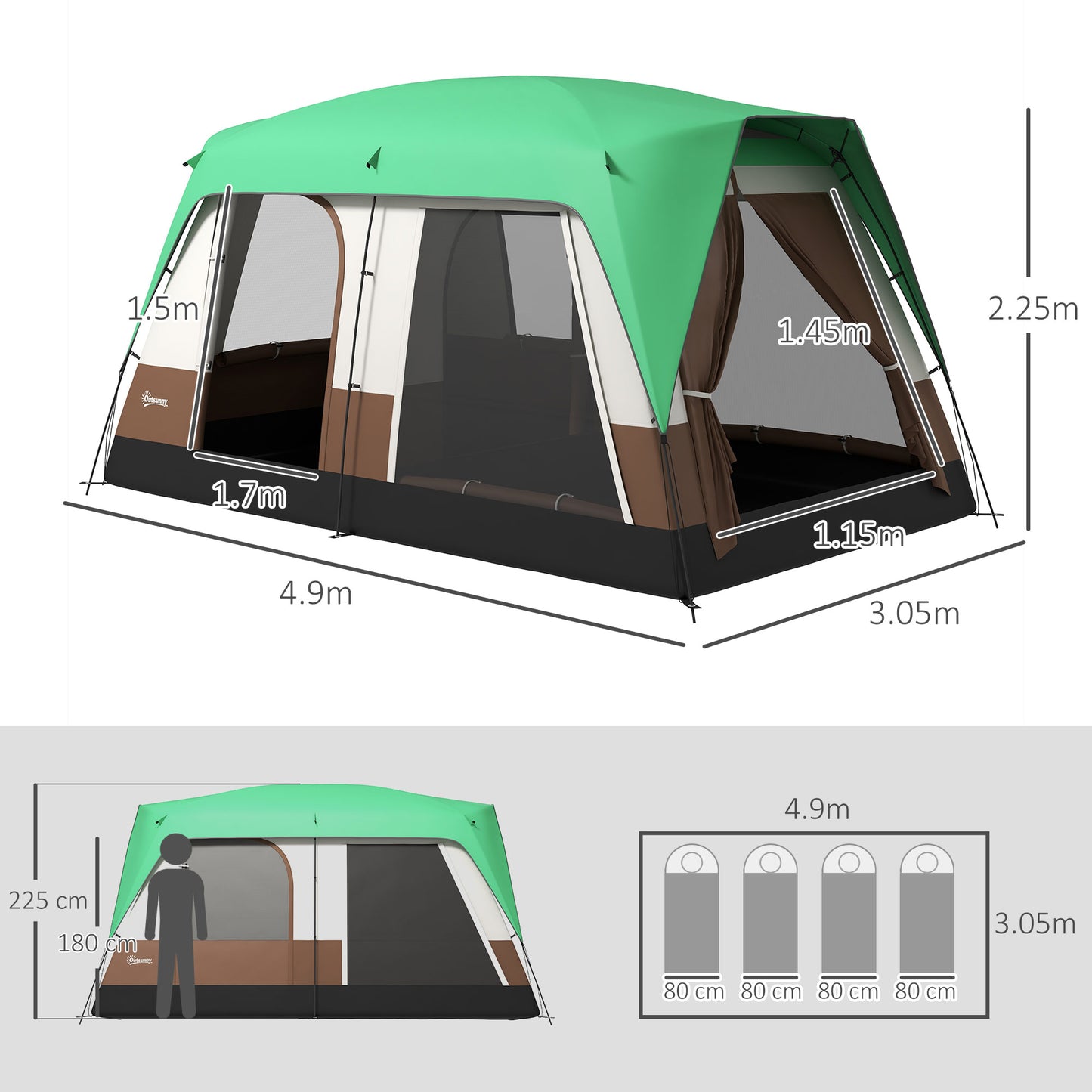 Outsunny Six-Man Camping Tent, with Small Rainfly and Accessories