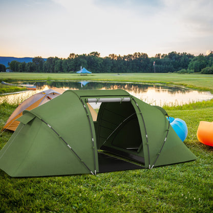 Outsunny 4-6 Man Camping Tent with Living Area and 2 Bedrooms, Hiking Sun Shelter, UV Protection Tunnel Tent