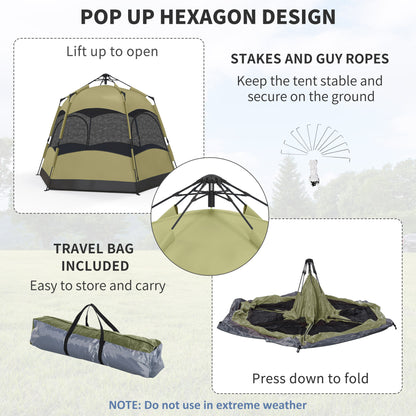Outsunny Six Man Hexagon Camping Tent with Hang Hook and Carry Bag