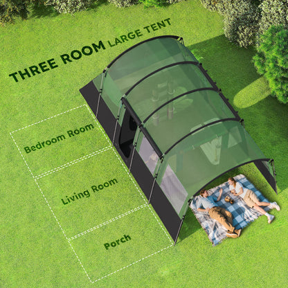 Outsunny 8-Person Camping Tent, Waterproof Family Tent, Tunnel Design, 4 Large Windows, Sleeping Cabins 3000mm Water Column