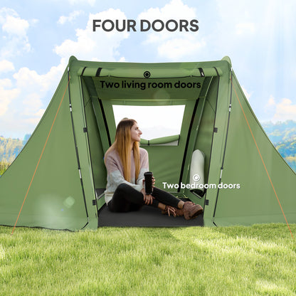 Outsunny 3 Man Camping Tent with Living Area and 2 Bedrooms, 3000mm Waterproof Family Tent with Sewn-in Groundsheet, Portable with Bag for Hiking, Festival, Backpacking