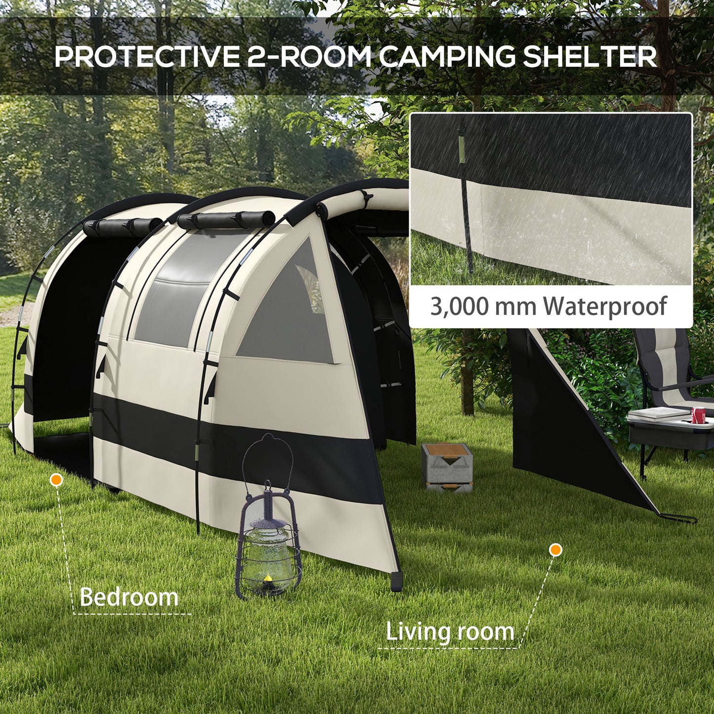 Outsunny Four Man, Two Room Blackout Tent, with Accessories