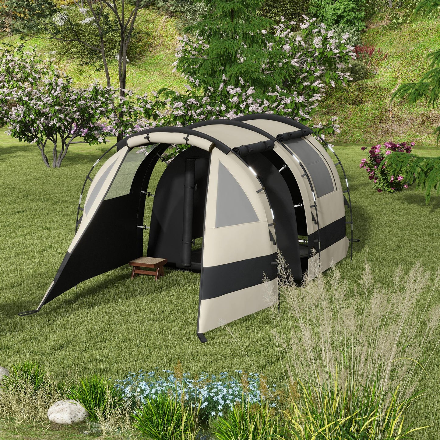 Outsunny Four Man, Two Room Blackout Tent, with Accessories