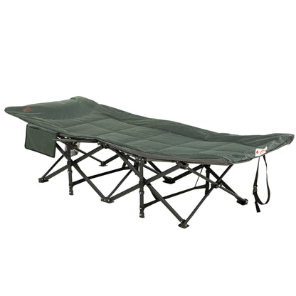 Outsunny Foldable Sun Lounger, Padded Patio Camping Bed with Carry Bag, Magazine Bag and Cup Holder for Outdoor, Garden