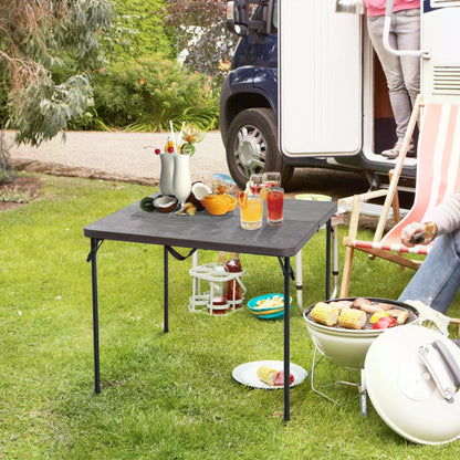 Outsunny 2.8FT Metal Portable Picnic Table Outdoor Furniture, 86Lx86Wx71.5H cm-Black/Brown