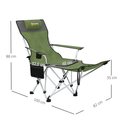 Outsunny Set of 2 Reclining Folding Camping Chair w/ Detachable Footrest, Storage Bag, Cup Holder & Headrest, Lightweight Portable Camp Chair for Beach, Picnic