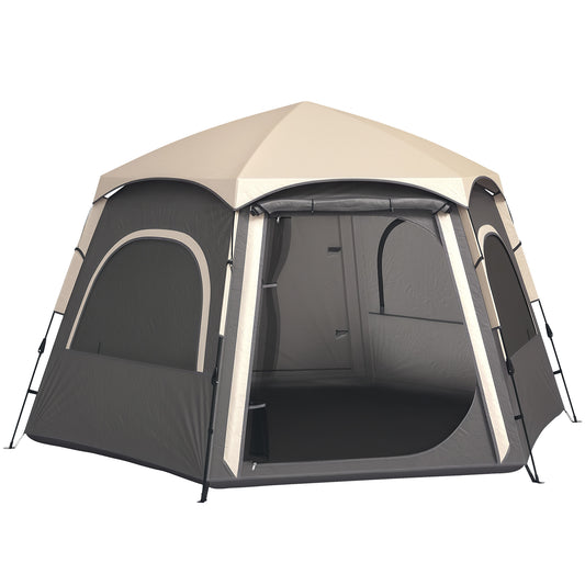 Outsunny Instant Camping Tent, 2/3/4 Person Easy Setup Dome Family Tent with Vestibule, Rainfly, 4 Mesh Windows & 2 Doors, Hexagonal Design, Waterproof & UV Protected