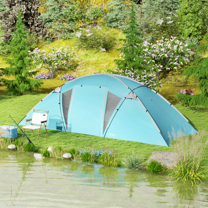 Outsunny 4-6 Man Family Camping Tent w/ 2 Bedrooms and a Living Room, Waterproof Tunnel Tent w/ Sewn In Groundsheet, Doors, Windows, Carry Bag