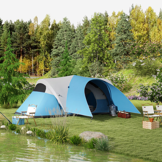 Outsunny 3000mm Waterproof Camping Tent for 5-6 Man, Family Tent with Porch and Sewn in Groundsheet, Portable with Bag