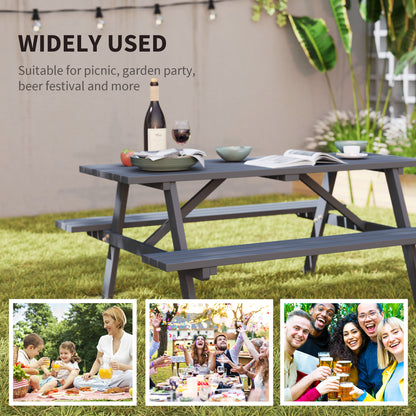 Outsunny 6 Seater Wooden Picnic Table Bench for Outdoor Garden or Patio with Parasol Cutout 150 cm