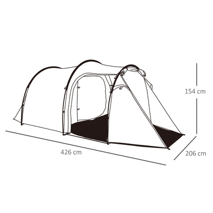 Outsunny 2-3 Man Tunnel Tent with Vestibule, Weather-Resistant Camping Tent with Air Vents for Fishing Hiking