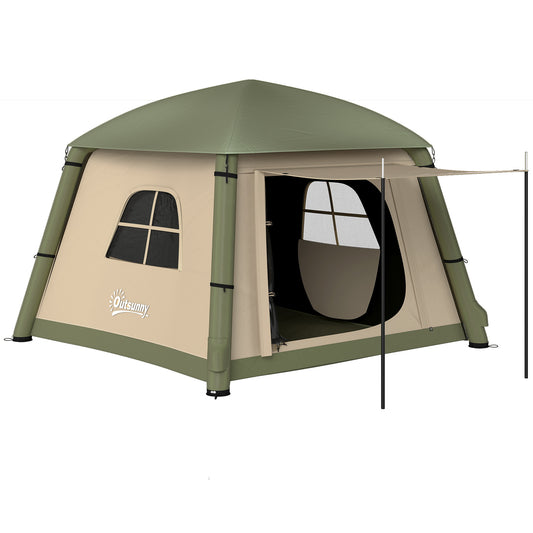 Outsunny Inflatable Camping Tent w/ Hand Pump, Easy Setup 1/2 Person Blow Up Tent Waterproof 190T Taffeta w/ Mesh Windows, Doors and Carry Bag